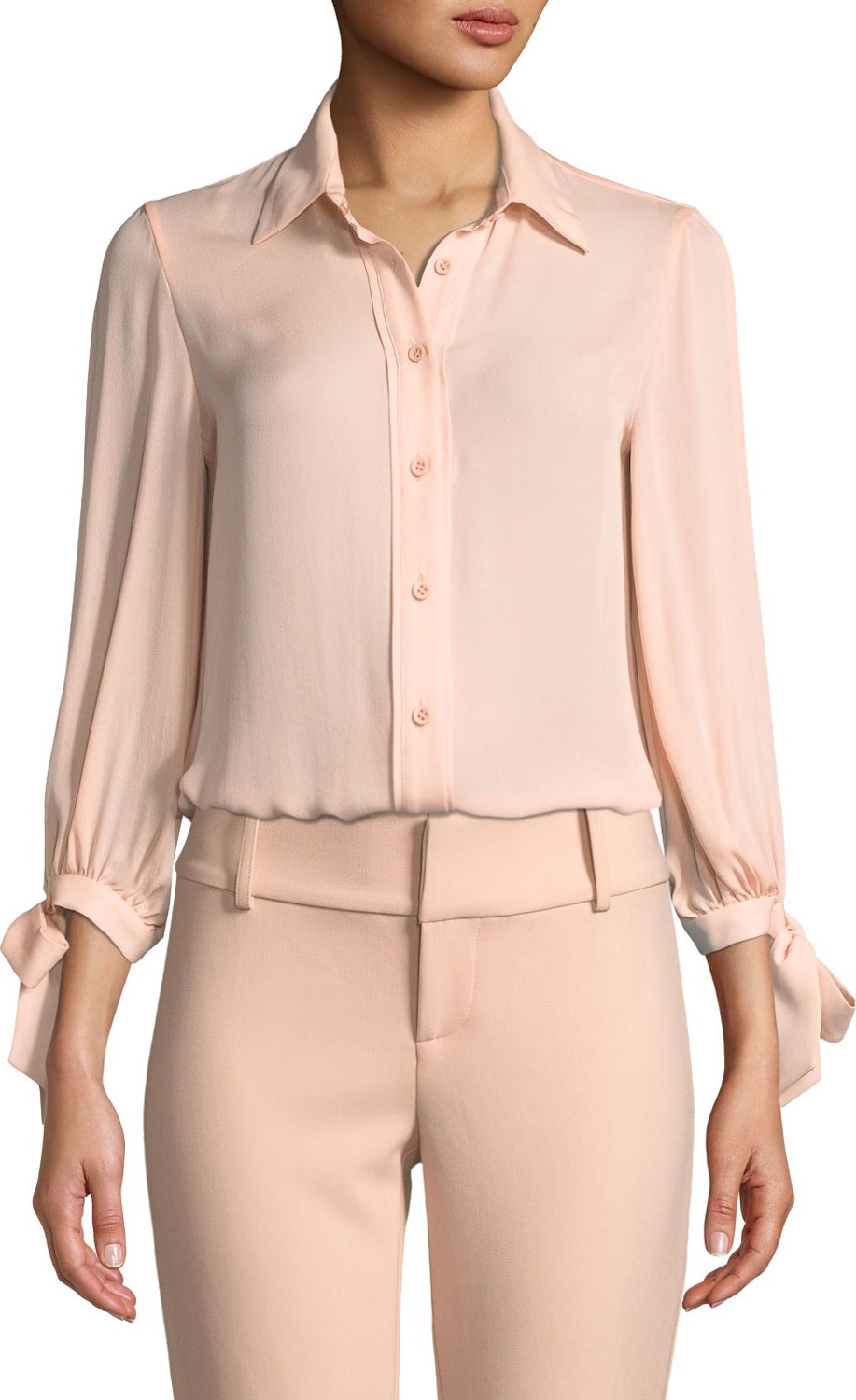 Alice + Olivia Simon Tie-Sleeve Button-Down Top