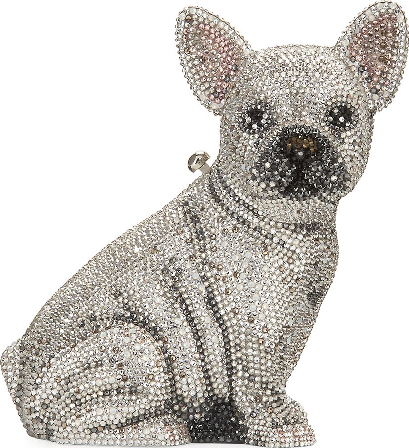 Judith Leiber Maxine French Bulldog Crystal Clutch Bag, Silver
