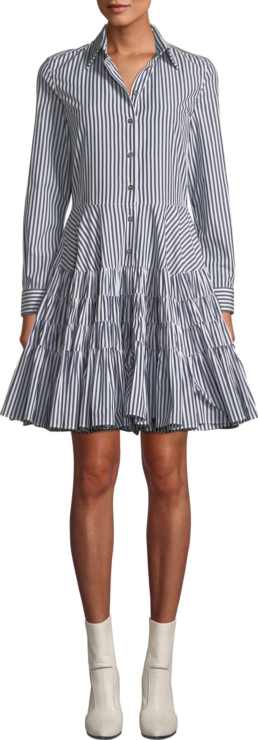 Anaïs Jourden Striped Gathered Fit-and-Flare Shirtdress