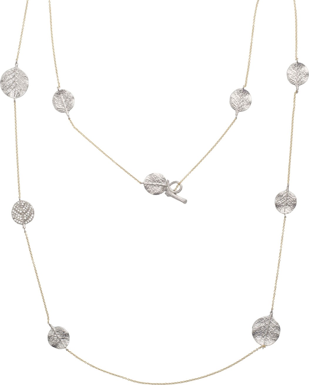 Michael Aram Botanical Leaf Long Diamond Station Necklace, 36"L