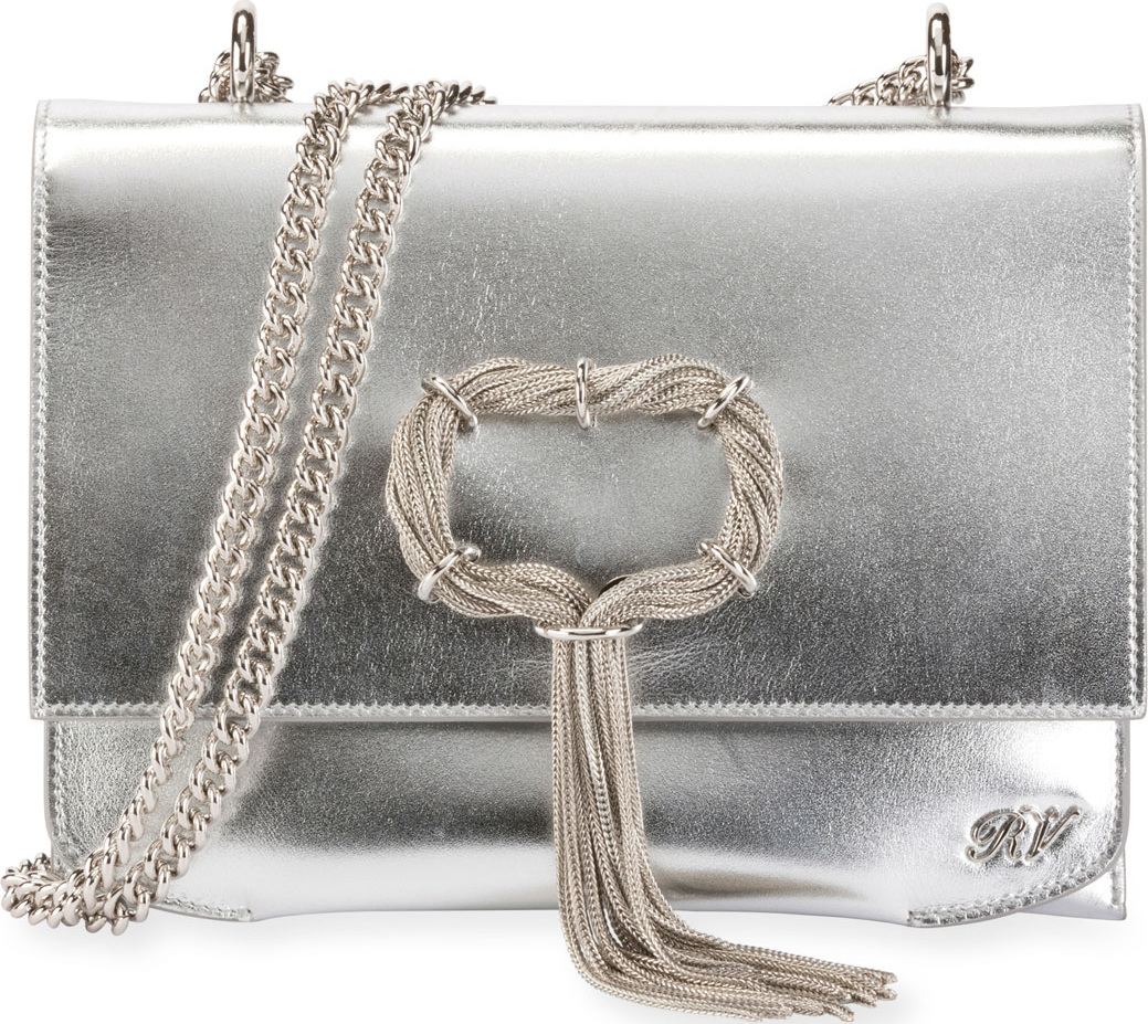 Roger Vivier Club Chain Metallic Leather Evening Clutch Bag