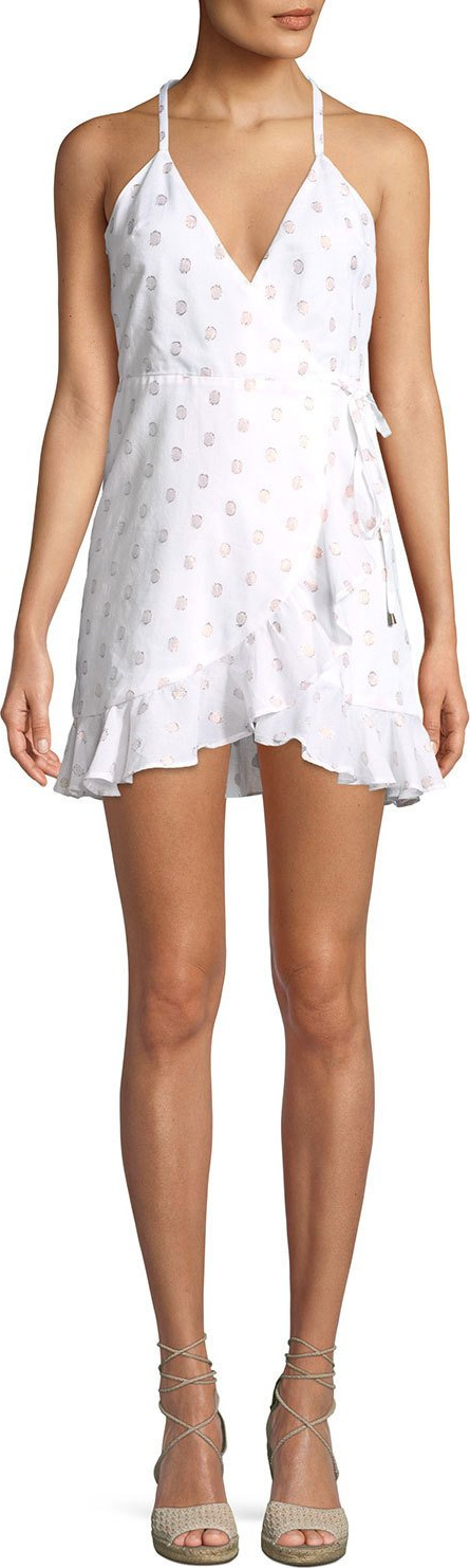 Lovers + Friends Gigi Dot-Print Flounce Wrap Dress