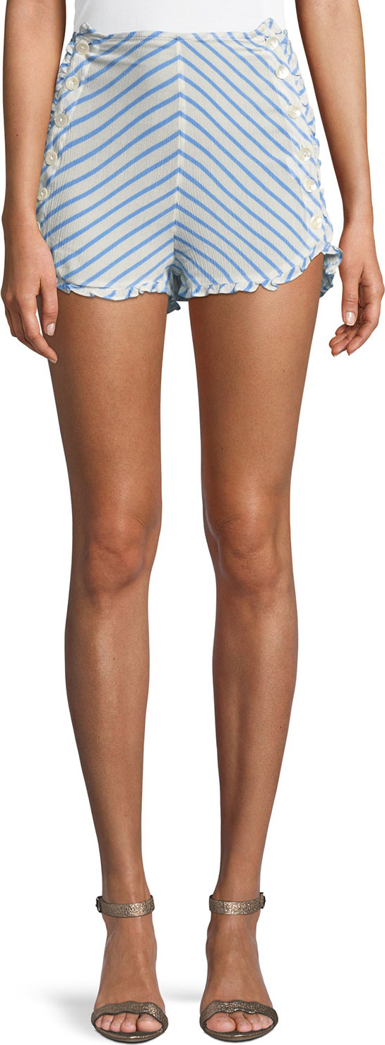TULAROSA Ray Striped High-Rise Button-Up Shorts
