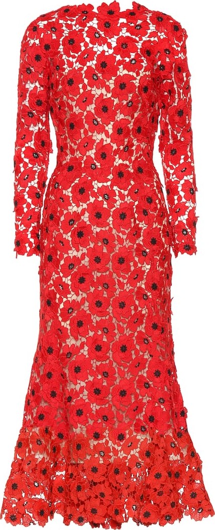 Oscar De La Renta Floral guipure lace dress