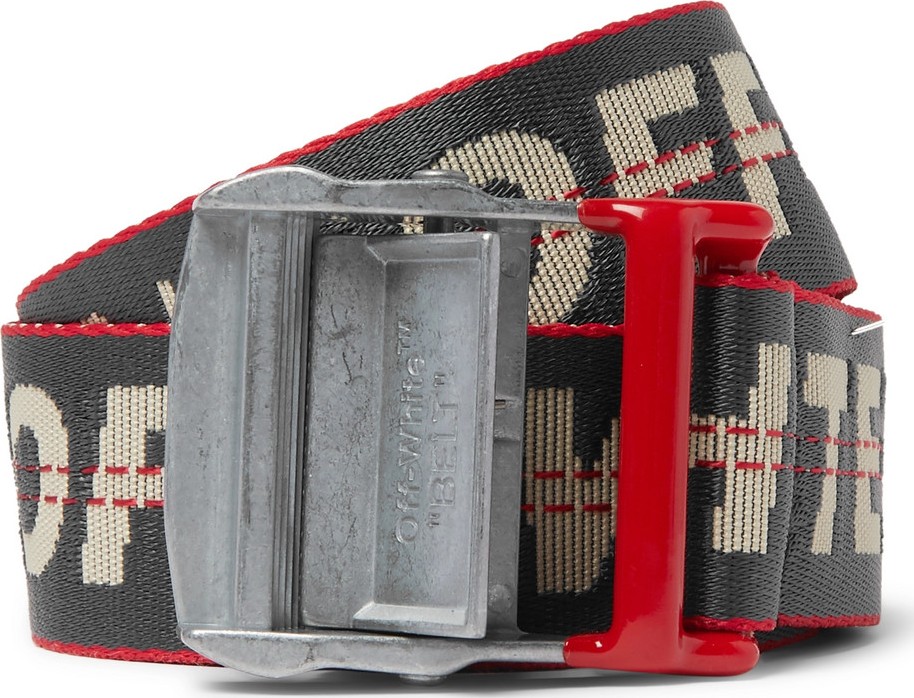 Off White 3.5cm Dark-Grey Industrial Logo-Jacquard Webbing Belt
