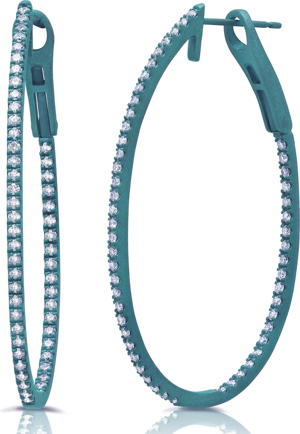 Graziela Gems Matte Titanium Diamond Hoop Earrings, Teal