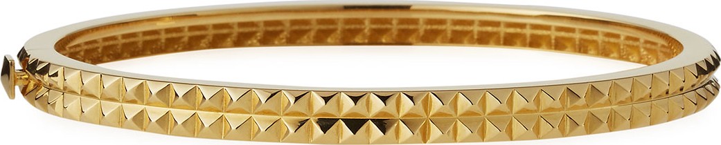 Roberto Coin Pyramid-Stud Rock & Diamonds Bangle in 18K Yellow Gold
