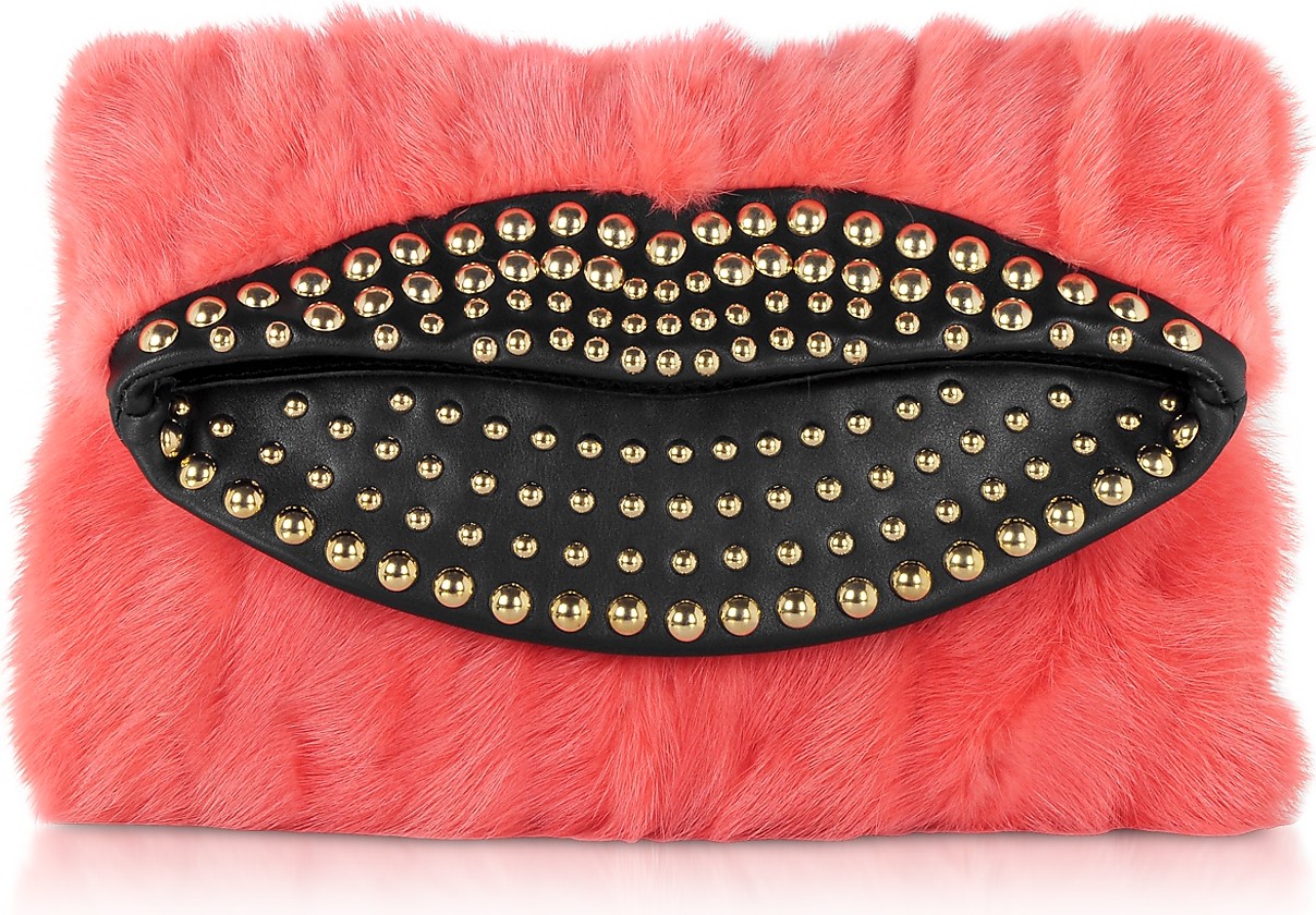 Just Cavalli Furry Foldover Clutch w/Studs