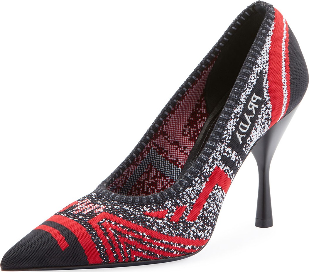Prada Printed Knit Logo Pumps