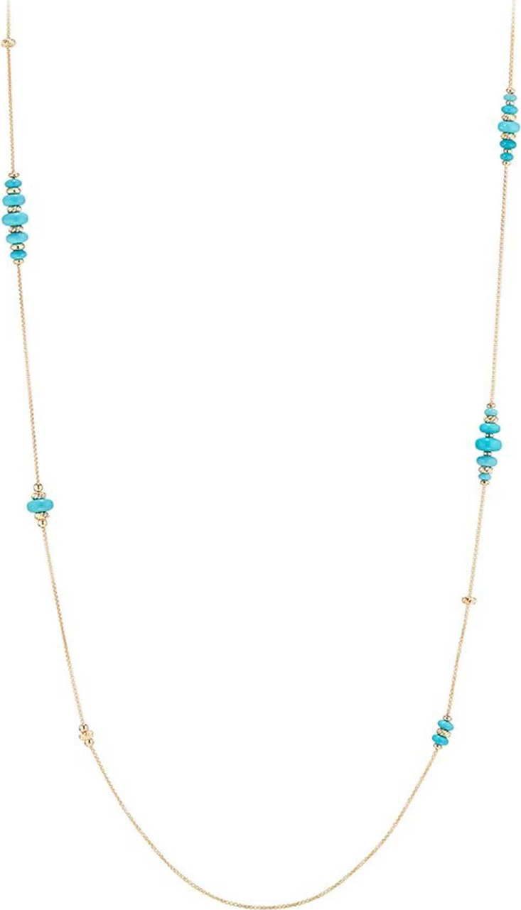 David Yurman 18k Gold Rio Rondelle Station Necklace in Turquoise, 36"