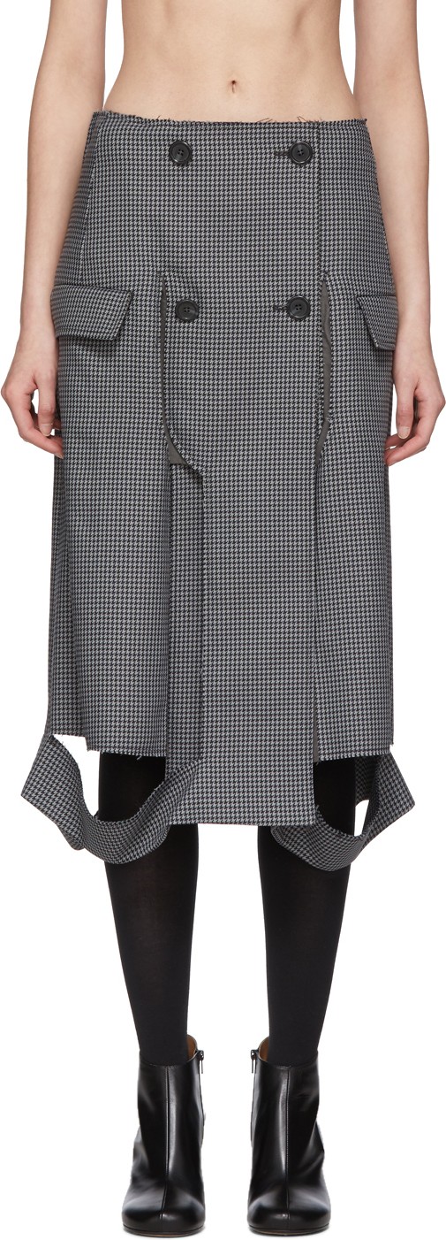 Maison Margiela Grey Houndstooth Double-Breasted Skirt