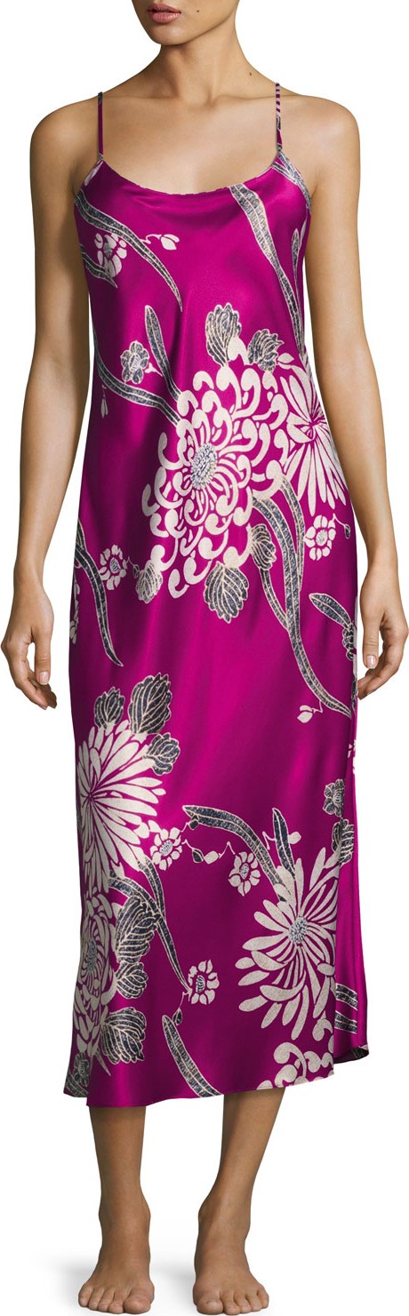 Natori Aziome Long Satin Nightgown  Purple Pattern