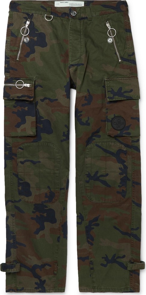Off White Logo-Embellished Camouflage-Print Cotton-Twill Cargo Trousers