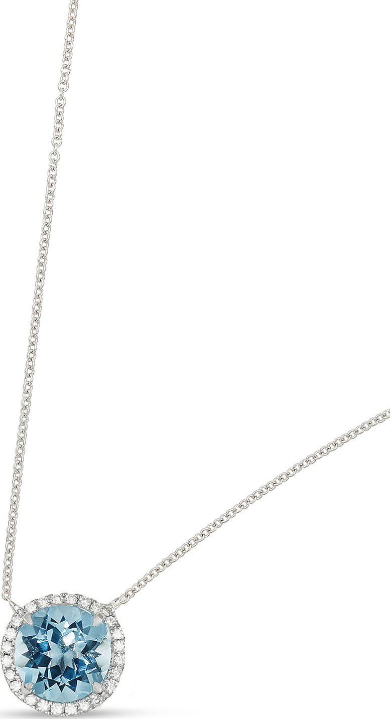 Frederic Sage Round Blue Topaz & Diamond Halo Necklace