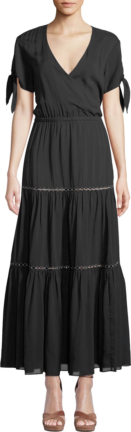 Jonathan Simkhai Wrap-Front Tiered Cutout Coverup Dress