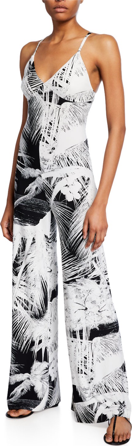 Norma Kamali Printed Wide-Leg Slip Jumpsuit