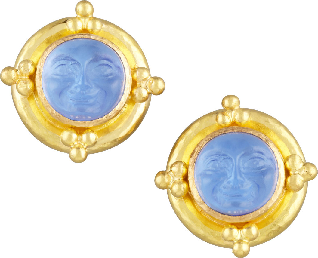 Elizabeth Locke Man-in-the-Moon Intaglio Stud Earrings, Cerulean
