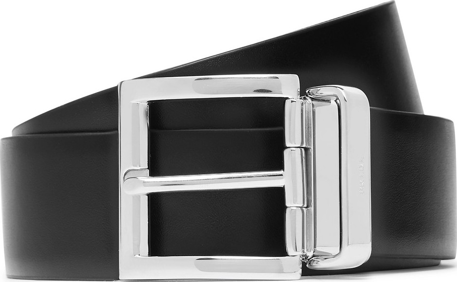 Prada 3cm Reversible Black and Navy Leather Belt