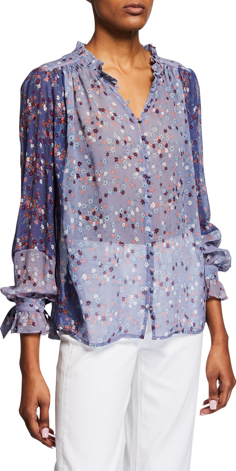 PAIGE Dorothy Floral Silk Button-Front Blouse