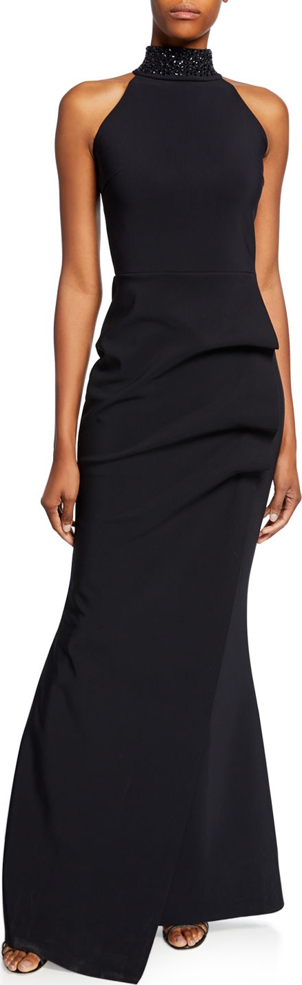 La Petite Robe di Chiara Boni Slavinka Beaded-Neck Halter Gown
