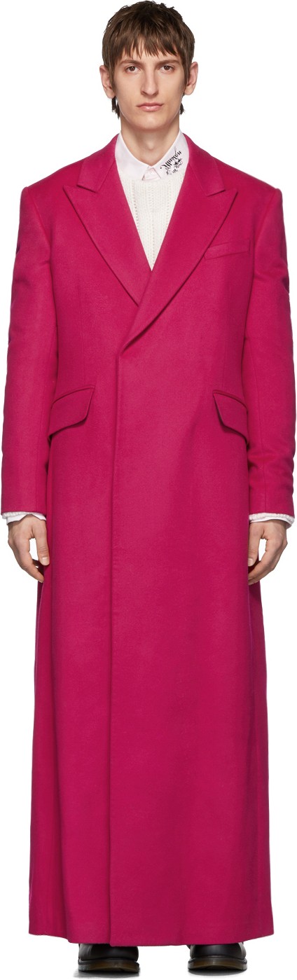 Raf Simons Pink Wool Double-Breasted Long Coat