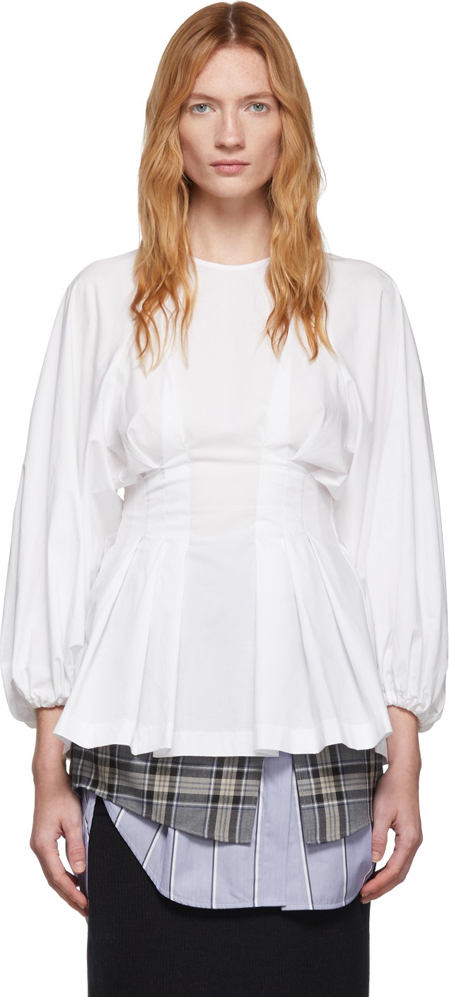 Enfold White Pleated Blouse