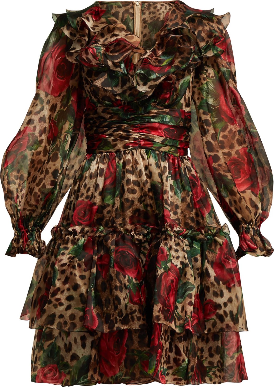 Dolce & Gabbana Rose and leopard-print silk-organza midi dress