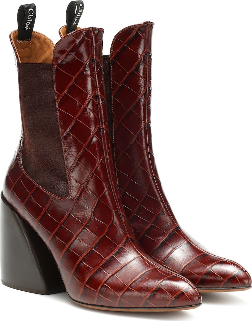 Chloe Wave embossed leather ankle boots