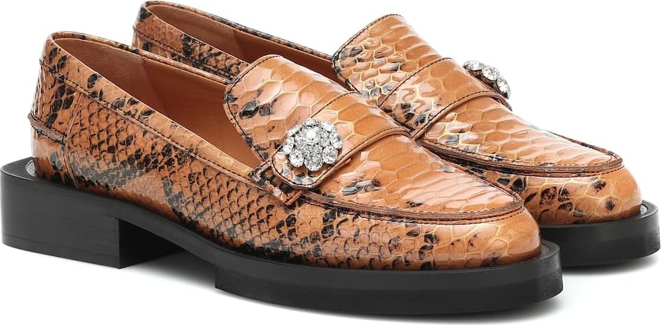 Ganni Jewel snake-effect leather loafers
