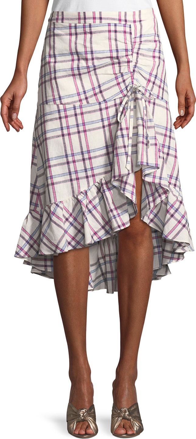 Parker Kylie Check-Print Ruched Flounce Skirt