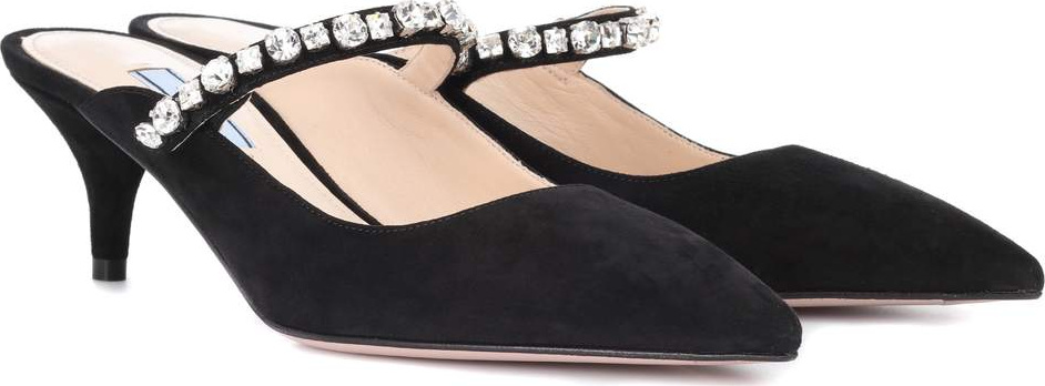 Prada Embellished suede mules