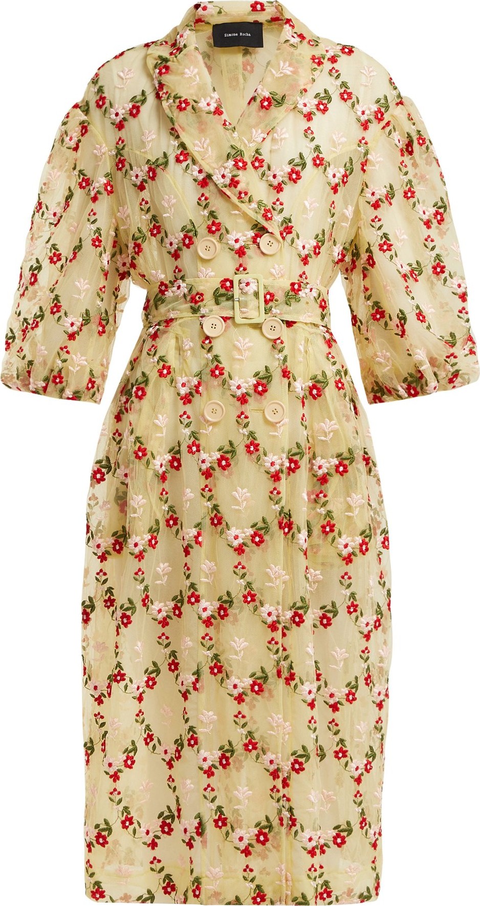 Simone Rocha Floral-embroidered lace tulle coat