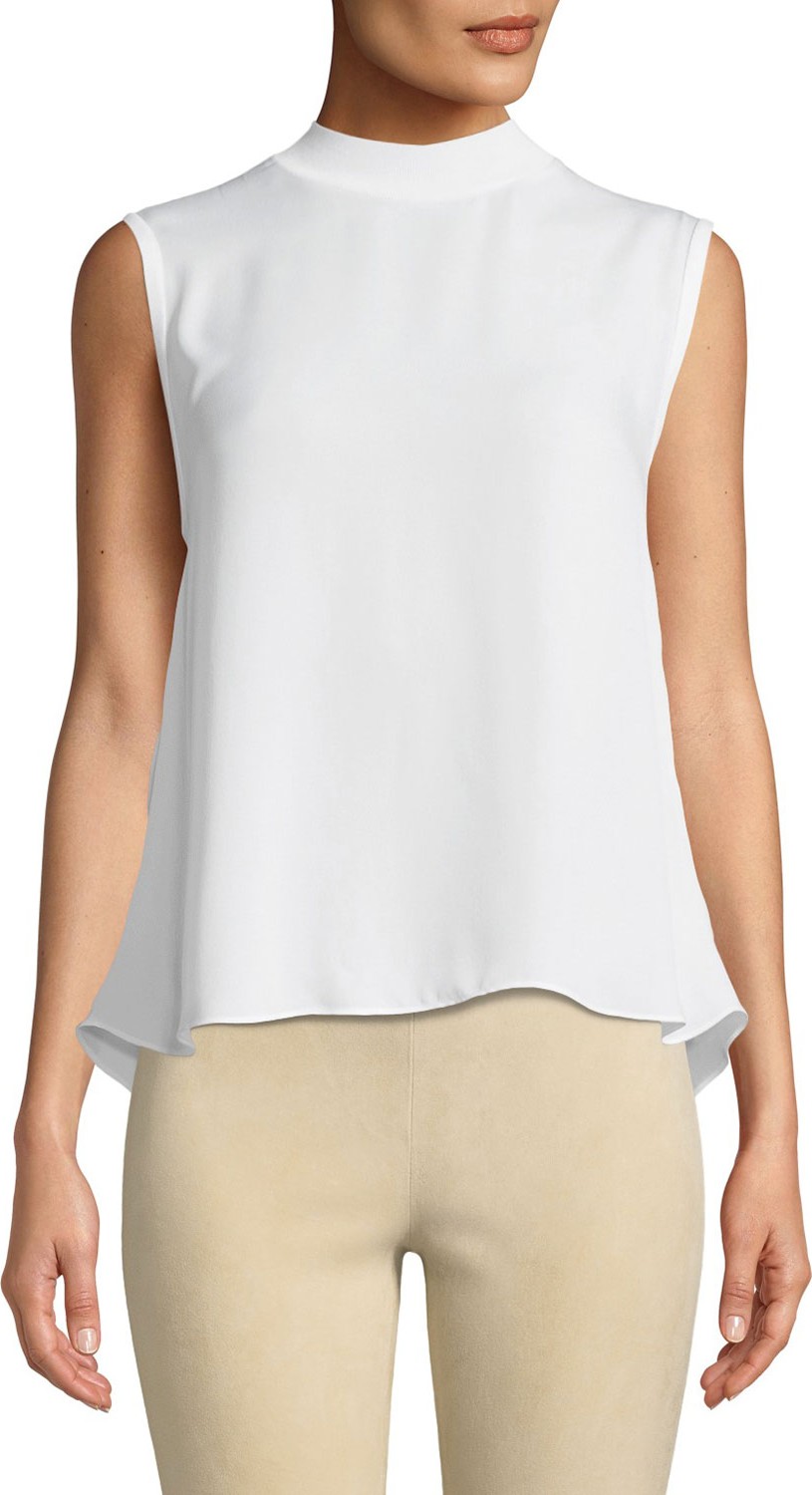 Vince Ribbed-Trim Tie-Back Silk Shell