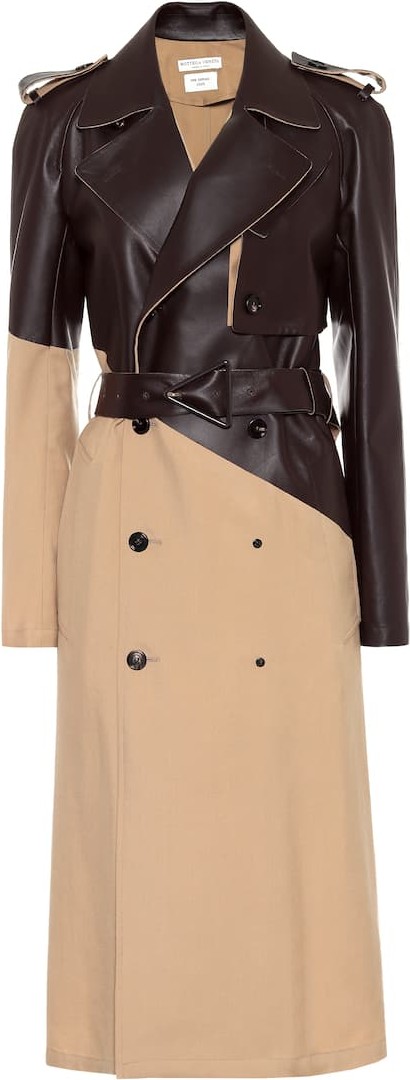 Bottega Veneta Leather and wool gabardine trench coat