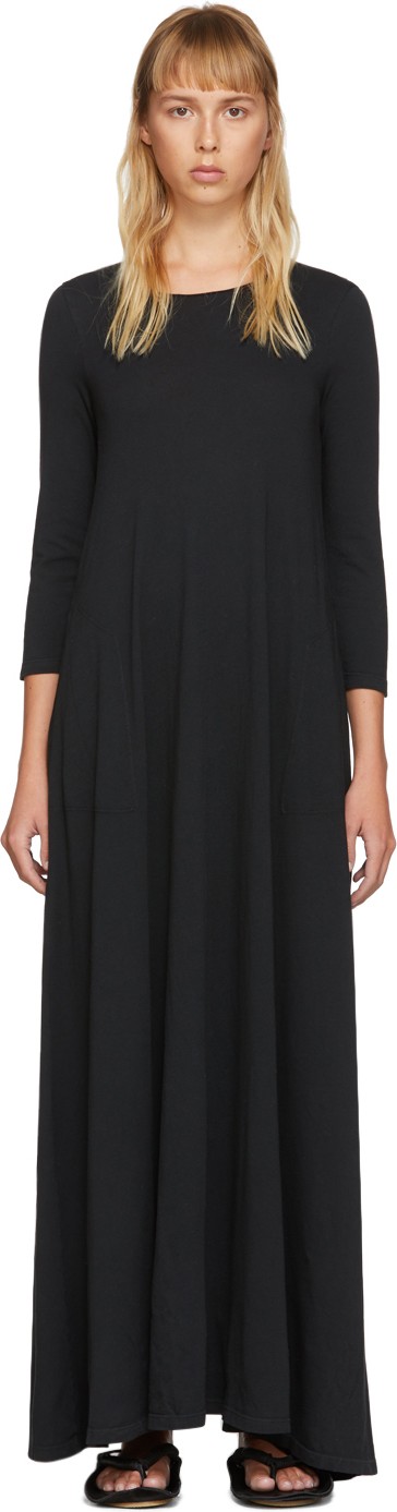 Raquel Allegra Black Half-Sleeve Drama Maxi Dress