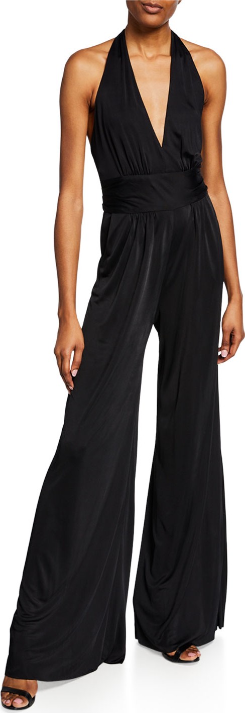 MILLY Chloe Halter-Neck Wide-Leg Jumpsuit