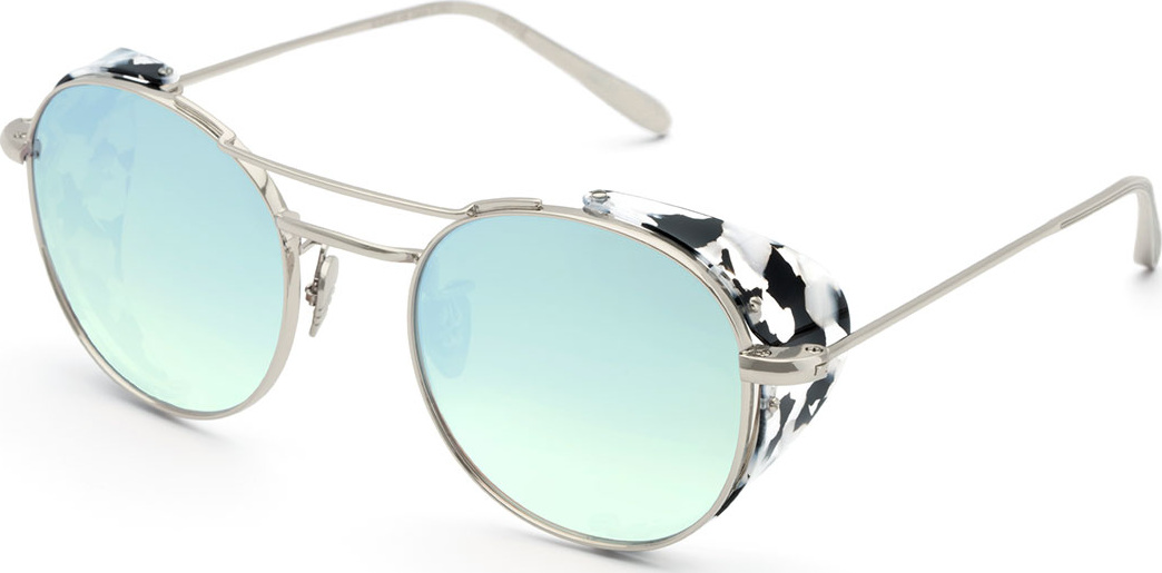 KREWE Orleans Round Mirrored Sunglasses w/ Side Blinders, Gray Pattern