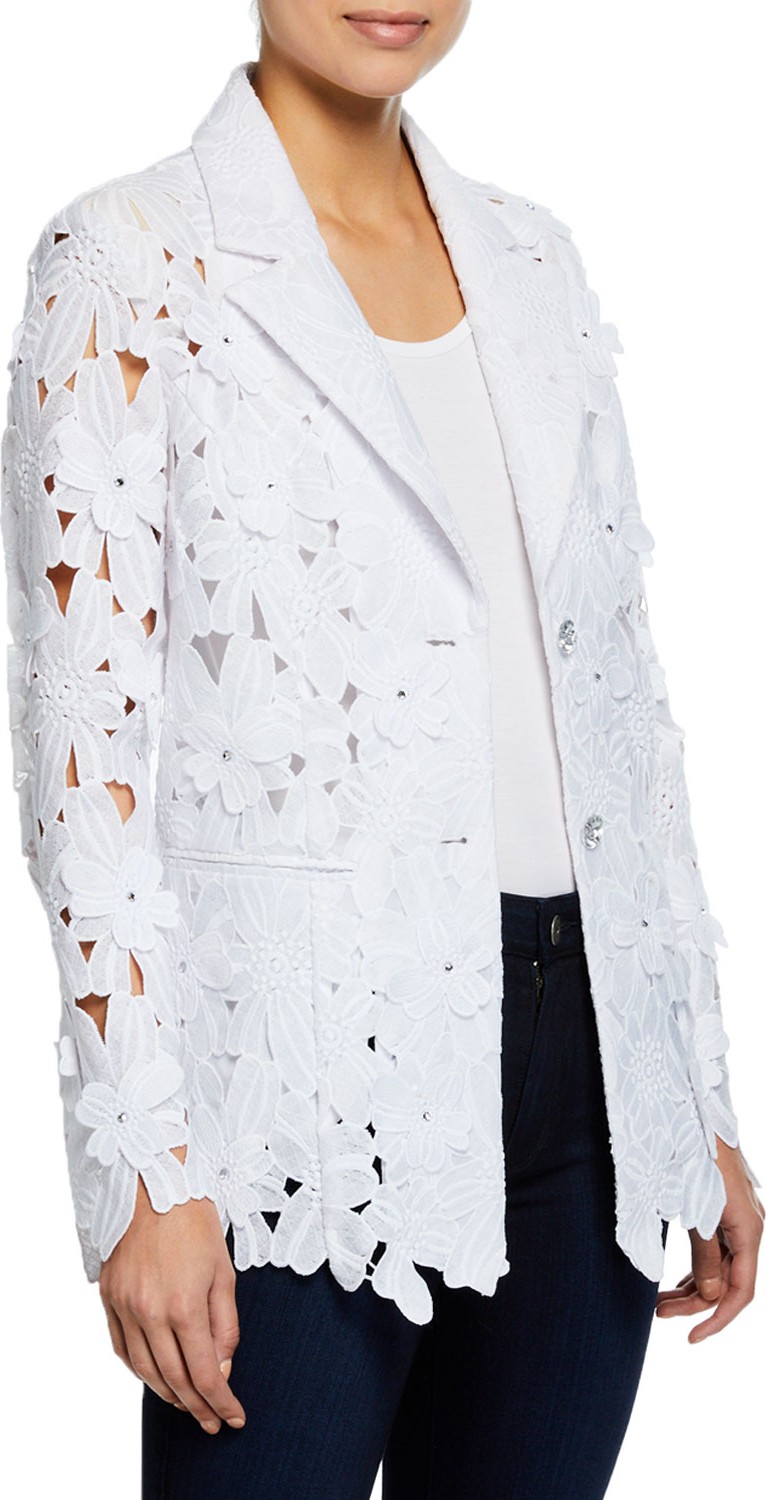 Berek Peek-A-Boo 3D Open Floral Lace Button-Front Jacket