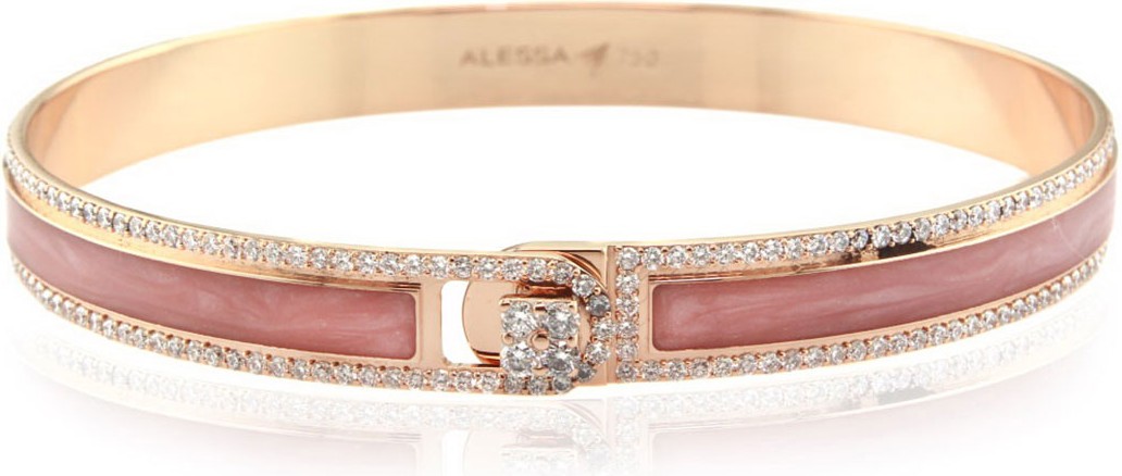 Alessa Jewelry Spectrum Painted 18k Rose Gold Bangle w/ Diamonds, Pink, Size 18