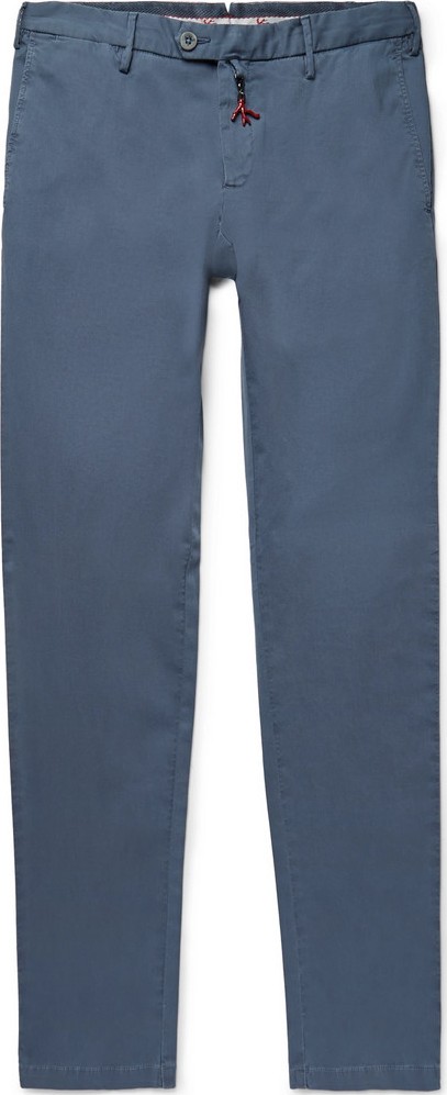 Isaia Blue Slim-FIt Stretch-Cotton Twill Chinos