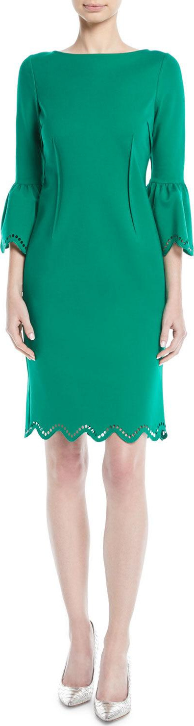 Rickie Freeman for Teri Jon Tulip-Sleeve Zigzag Sheath Cocktail Dress