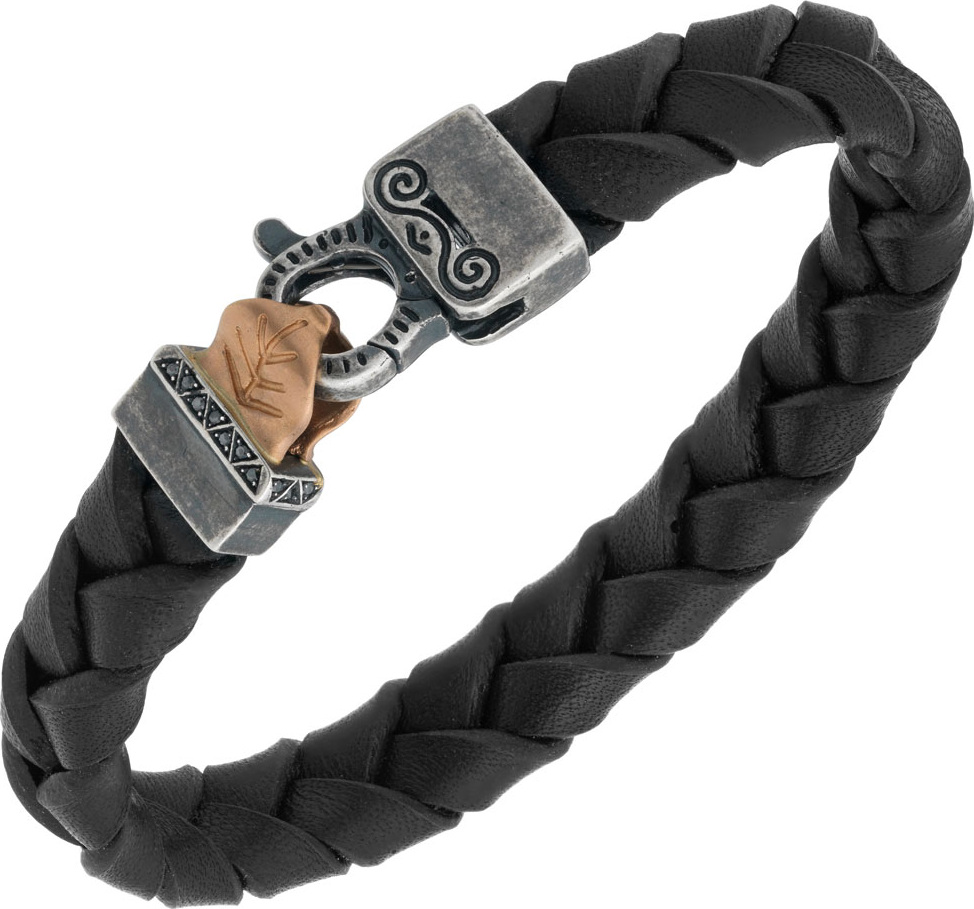 Marco Dal Maso Men's Woven Leather Bracelet w/ Rose Gold-Plated Clasp, Black
