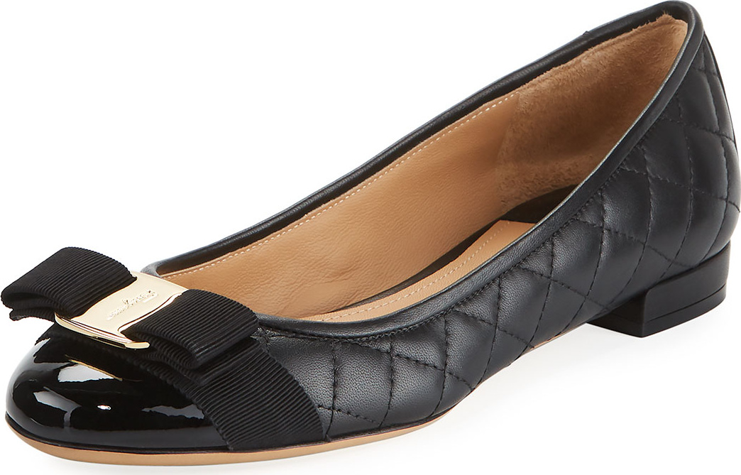 Salvatore Ferragamo Varinaq Quilted Bow Ballet Flat