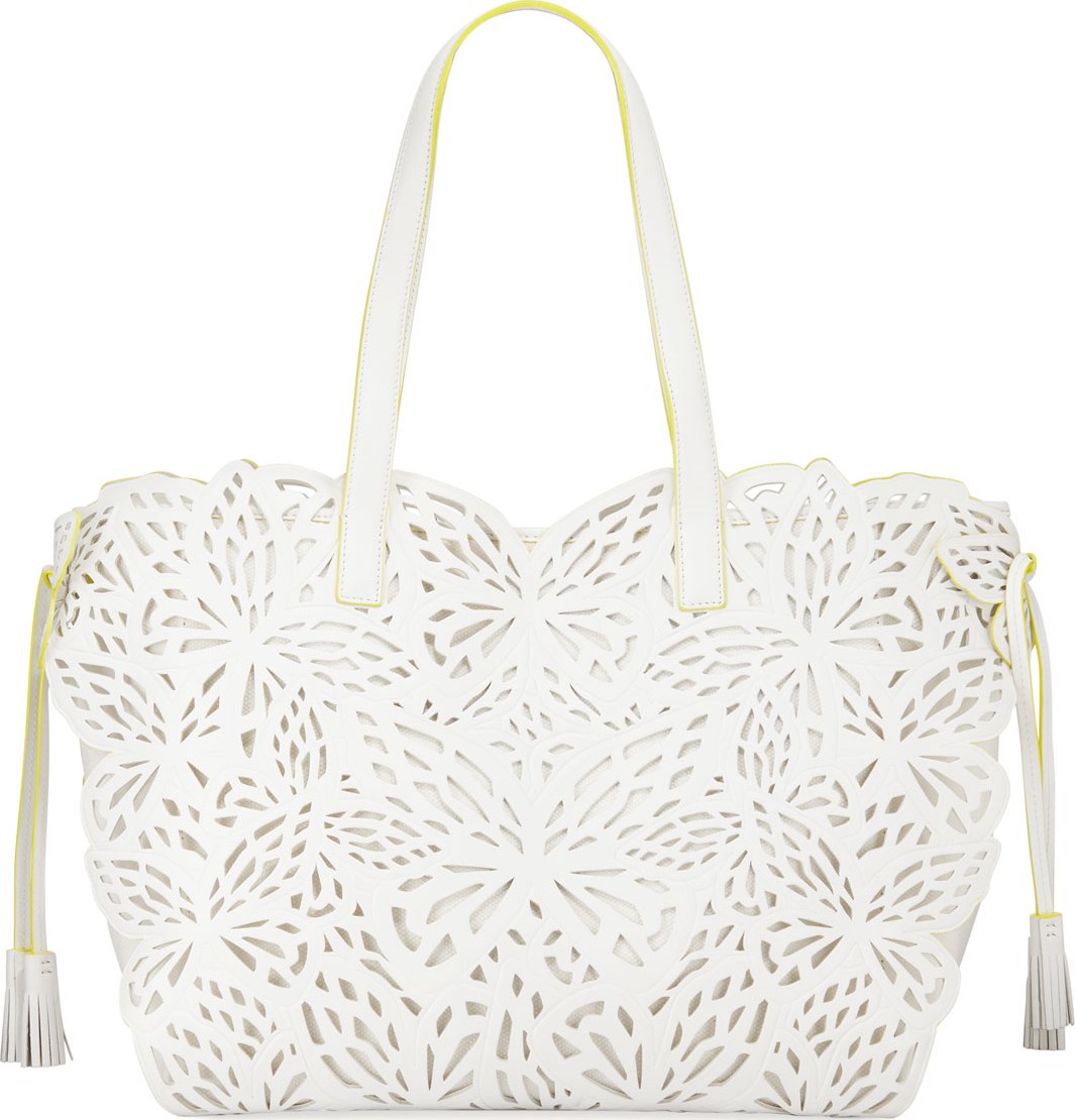 Sophia Webster Liara Canvas Laser-Cut Leather Butterfly Tote Bag