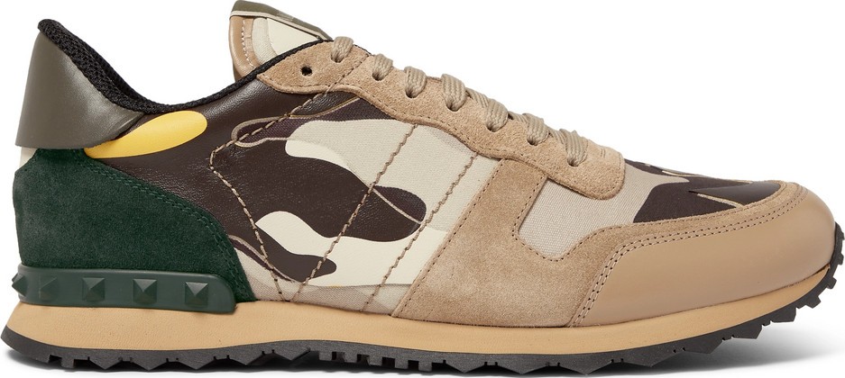 Valentino Valentino Garavani Rockrunner Camouflage-Print Canvas, Leather and Suede Sneakers