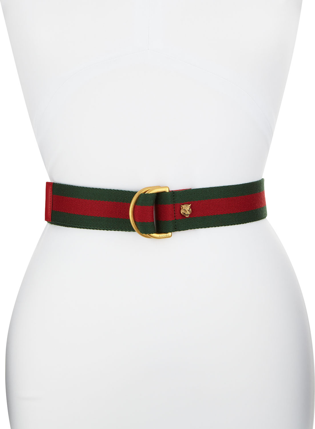 Gucci Tiger Buckle Web Belt, Green/Red