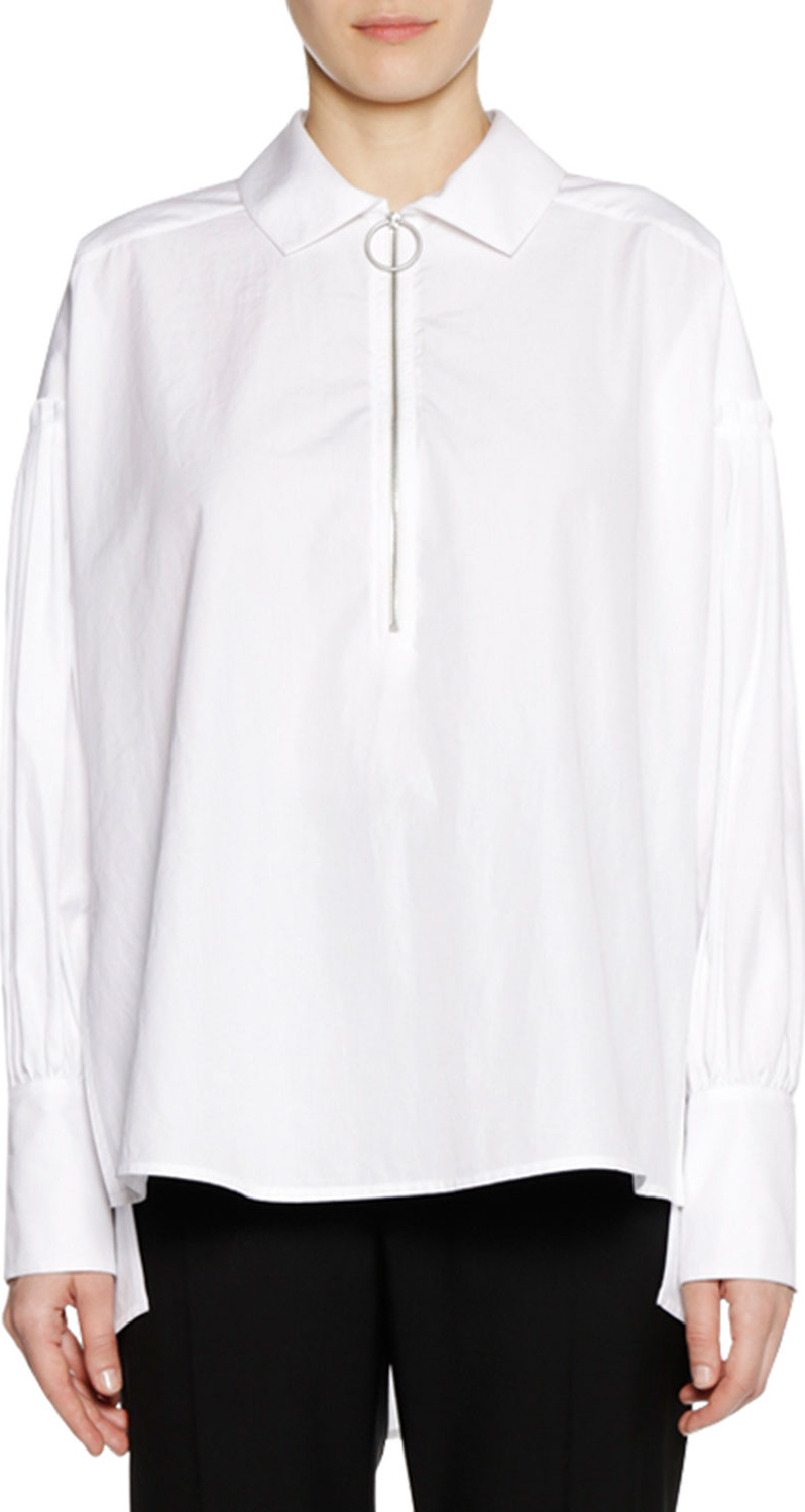 Marni Long-Sleeve Zip-Neck Cotton Woven Shirt