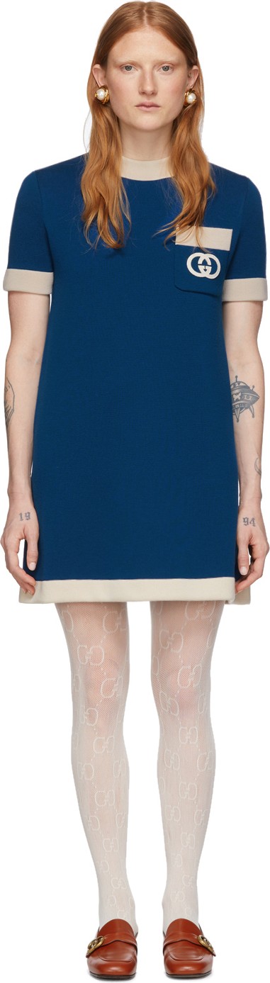 Gucci Blue Wool GG Dress