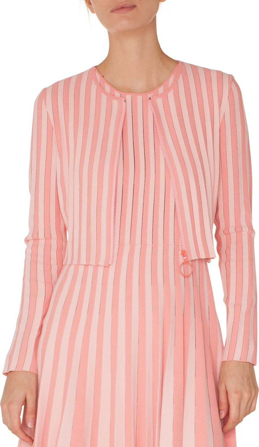 Akris Punto Zip-Front Long-Sleeve Striped Knit Cropped Bolero