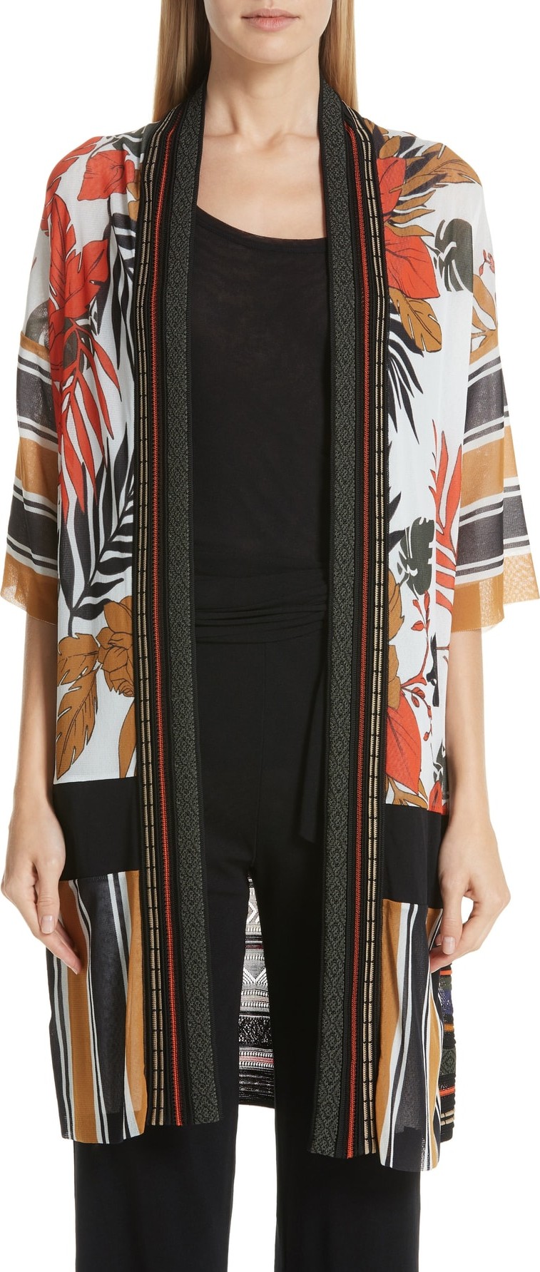 Fuzzi Mixed Print Tulle & Knit Cardigan